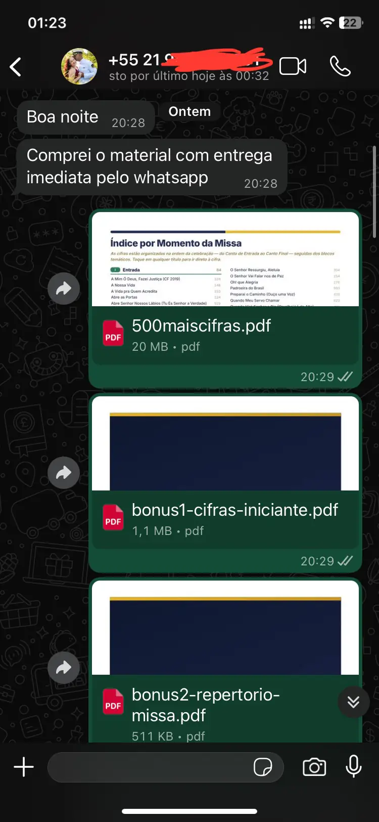 Cliente confirmando a entrega imediata pelo WhatsApp